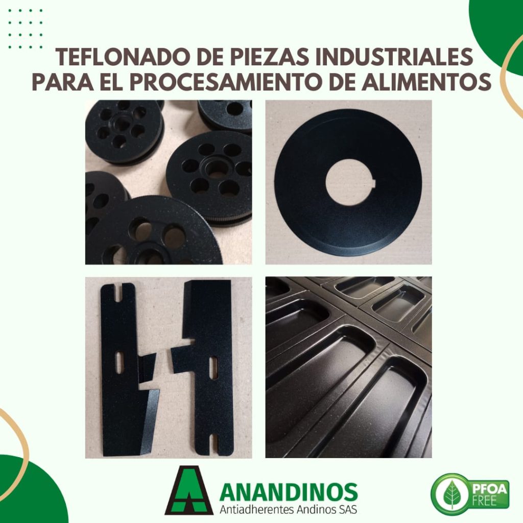 Teflonado de piezas industriales utilizadas en el procesamiento de alimentos con recubrimientos antiadherentes de alta durabilidad.
