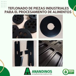 Teflonado de piezas industriales utilizadas en el procesamiento de alimentos con recubrimientos antiadherentes de alta durabilidad.